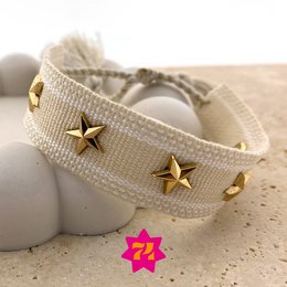 vævet armbånd beige guld stjerner