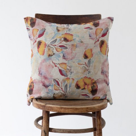 Orange Flow on Natural Linen Cushion Cover