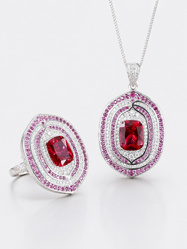 Anello elegante in cristallo Halo rosso rubino fantasia