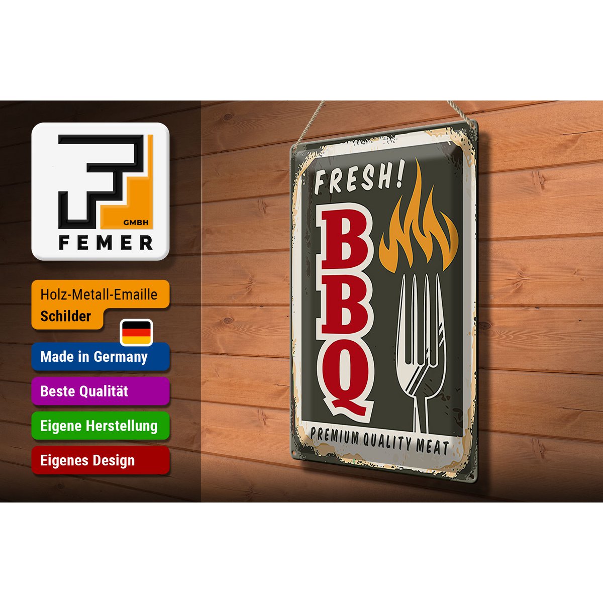 Blechschild Retro 30x40 fresh! BBQ Premium Quality meat