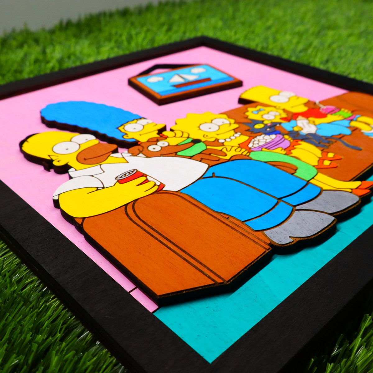 3D Simpsons vægramme i træ, Simpsons Family på sofaen, Nørd- og nørdgave, Housewarming, Vægdekoration, Gave til Fan, Boligdekoration