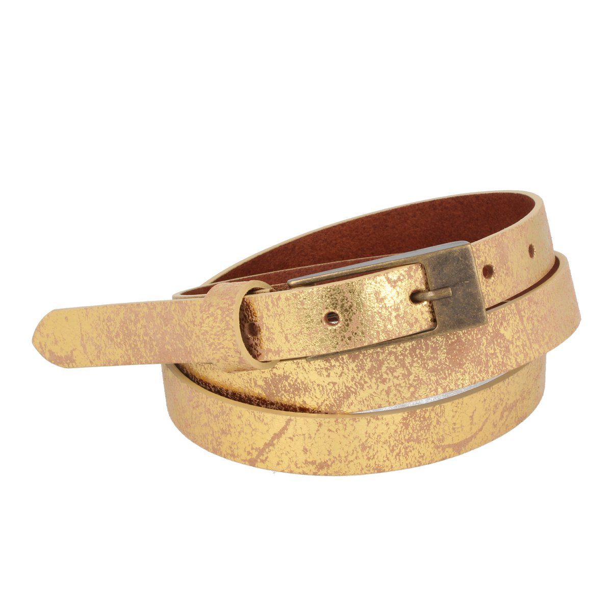 Cintura Donna Pelle Brillante Stretta Oro