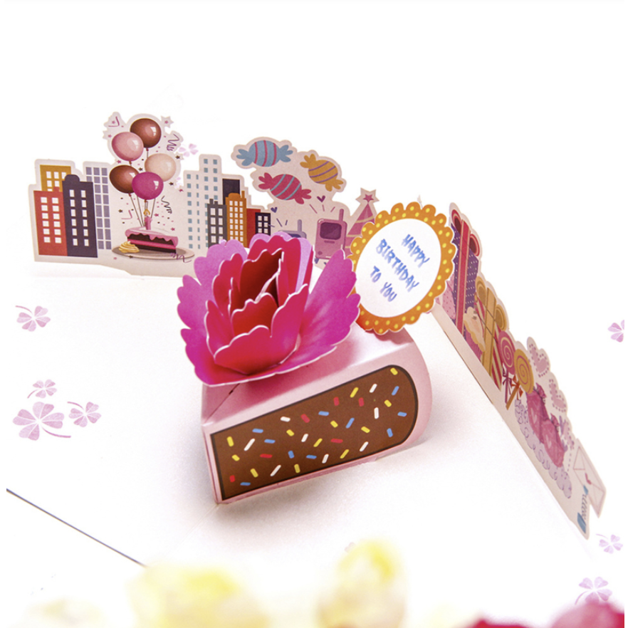 Pop up carte d'anniversaire gâteau d'anniversaire avec décorations Joyeux anniversaire