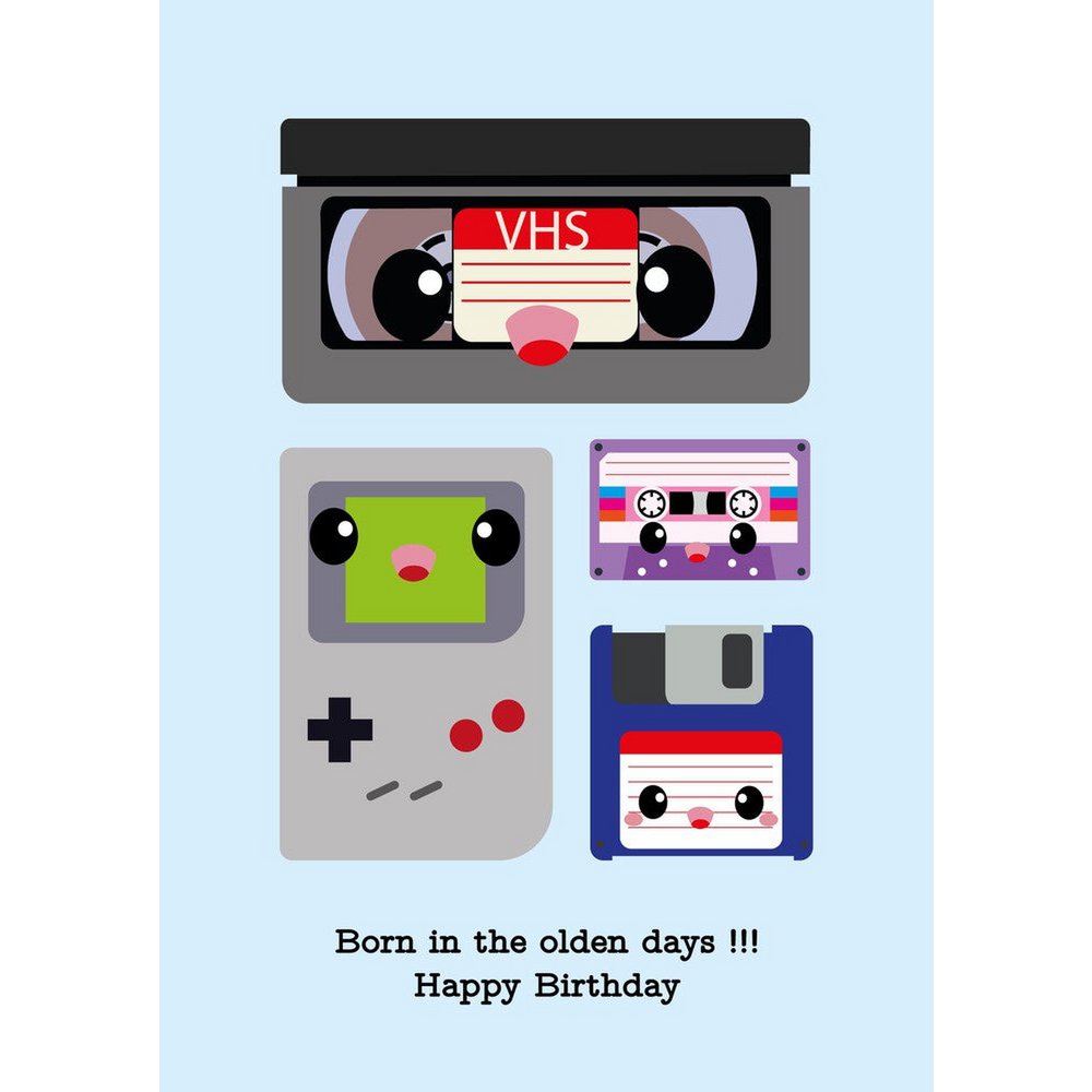 Nato ai vecchi tempi nastro VHS, Nintendo Game Boy, dischetto verjaardagskaart
