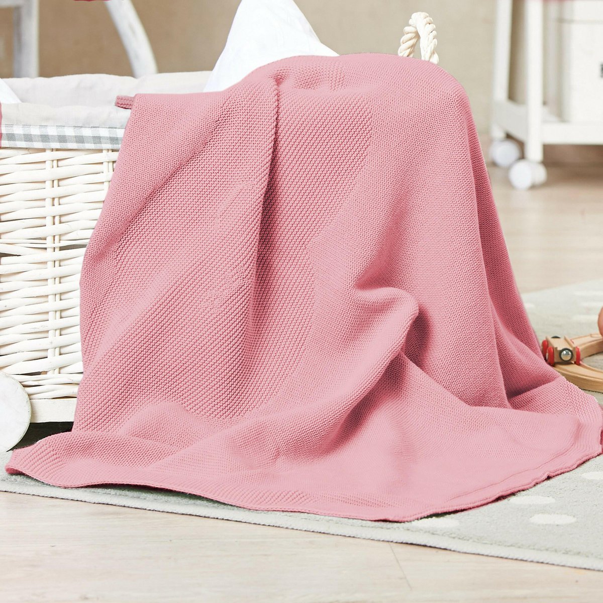 Cadeau couverture bébé baie + hochet rose