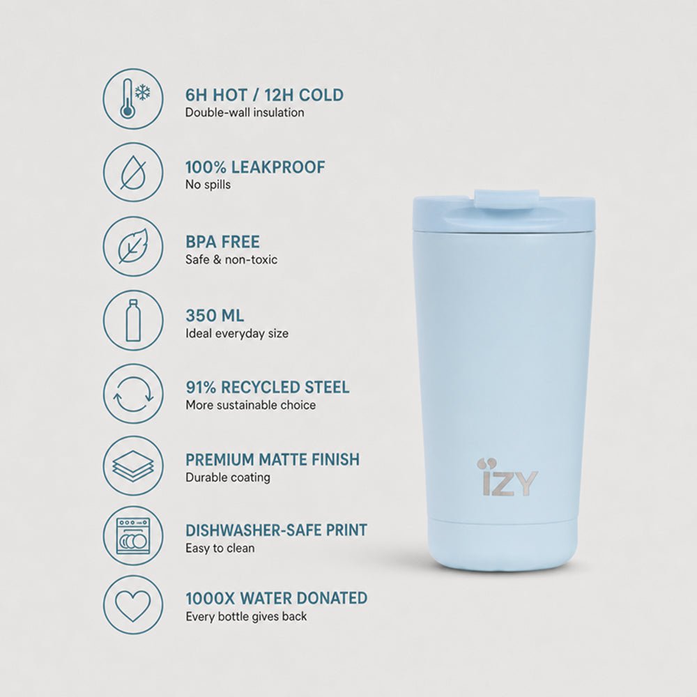 Tasse thermos izy - bleu clair - tasse de café isolée à 350 ml