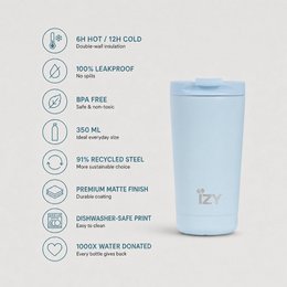 IZY Thermos Mug - Light Blue - 350ML To-Go Insulated Coffee mug