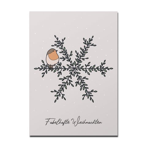 Ansichtkaart kerst roodborstje sneeuwvlok