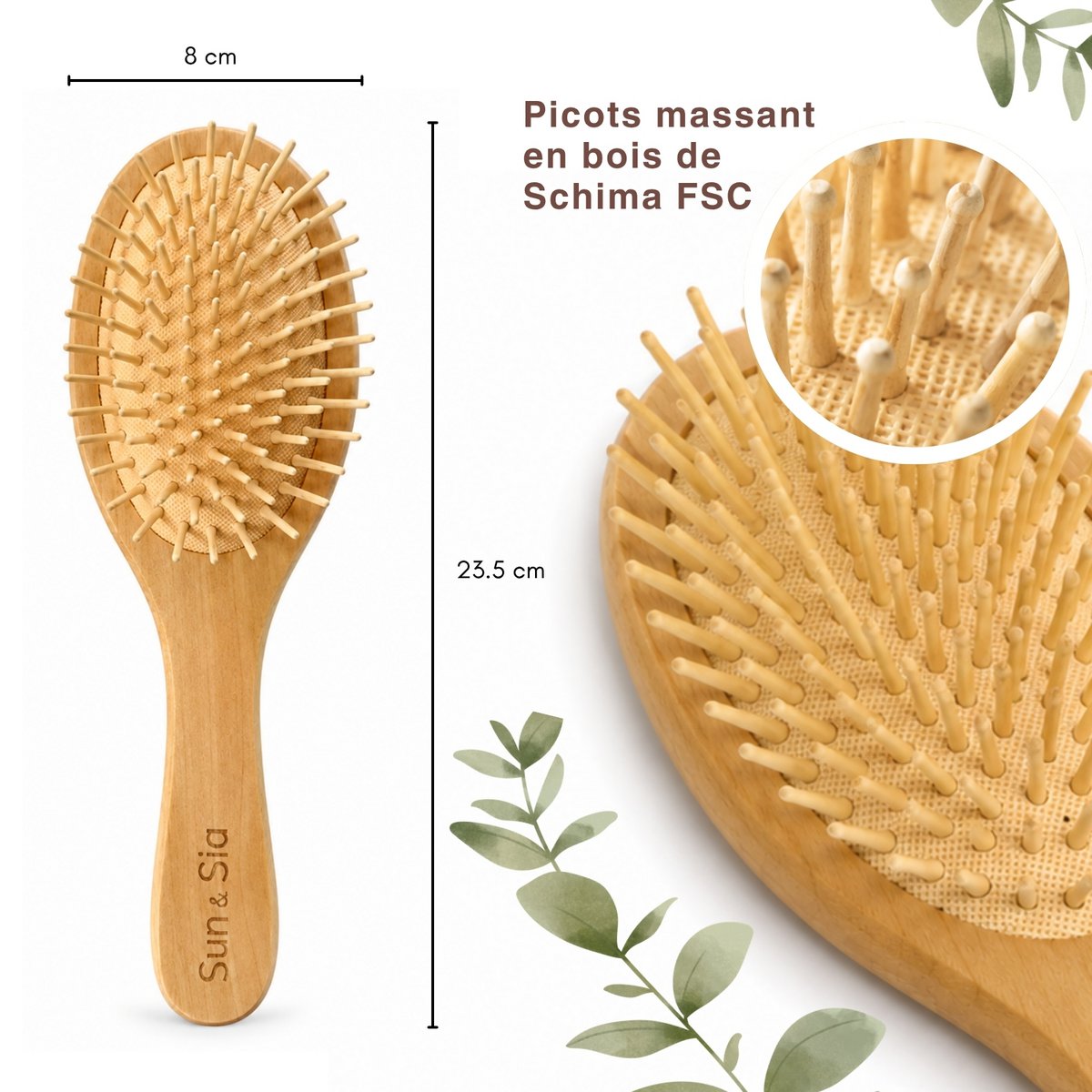Wooden Hairbrush - Detangling, Anti-Static and Eco-Friendly - 109 Soft Pins on Cushion for Pleasant Brushing with Massaging Effect