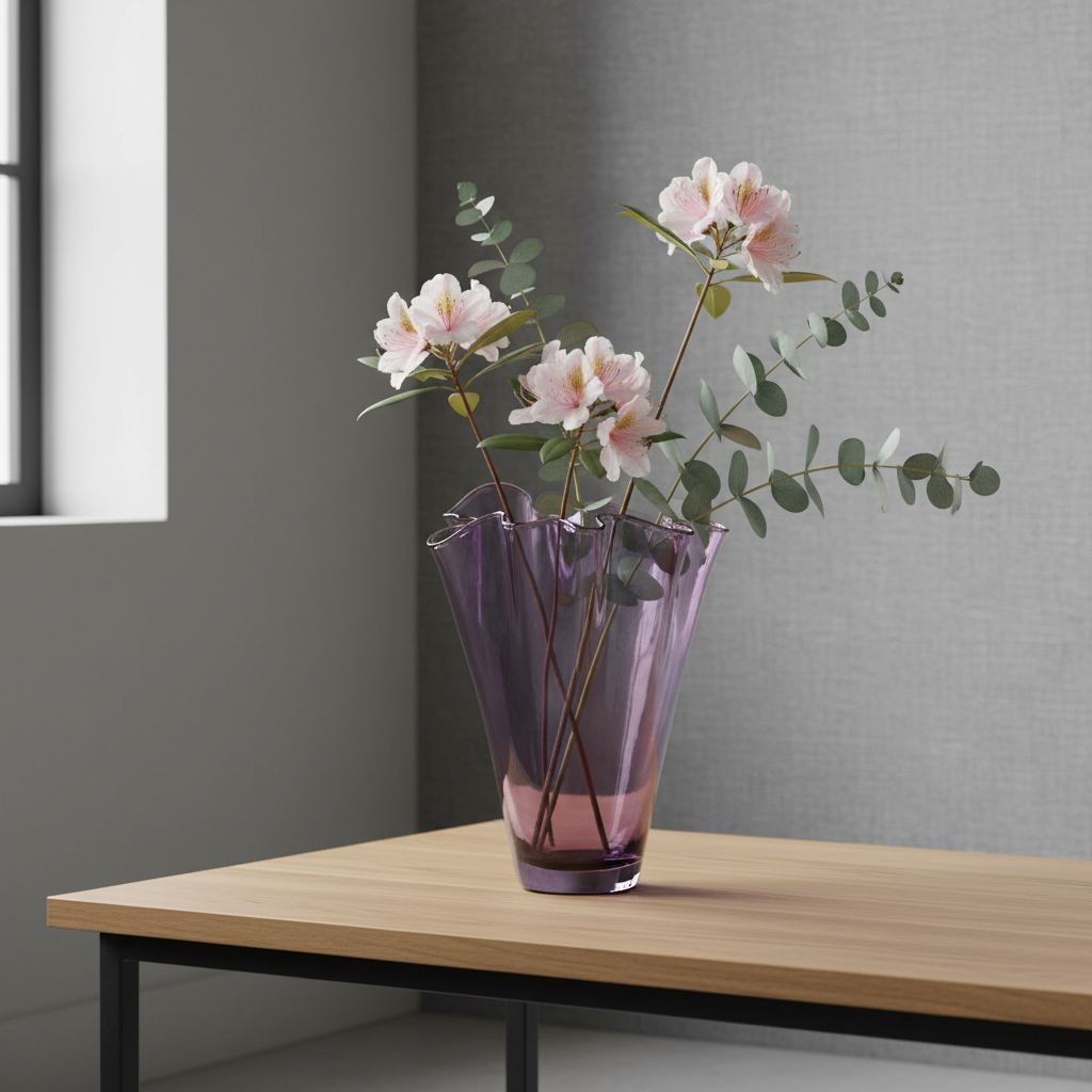 Vase Glas gewellt violett Glasvase Tischvase lila