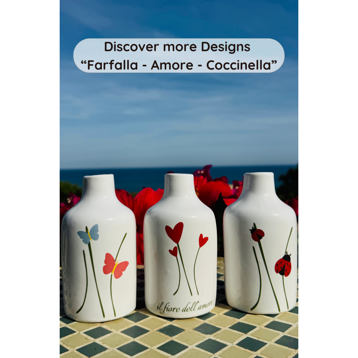 Keramikflasche Ölflasche Ölspender Ölkännchen "Mediterranea" für Olivenöl & Essig handgemacht in Italien