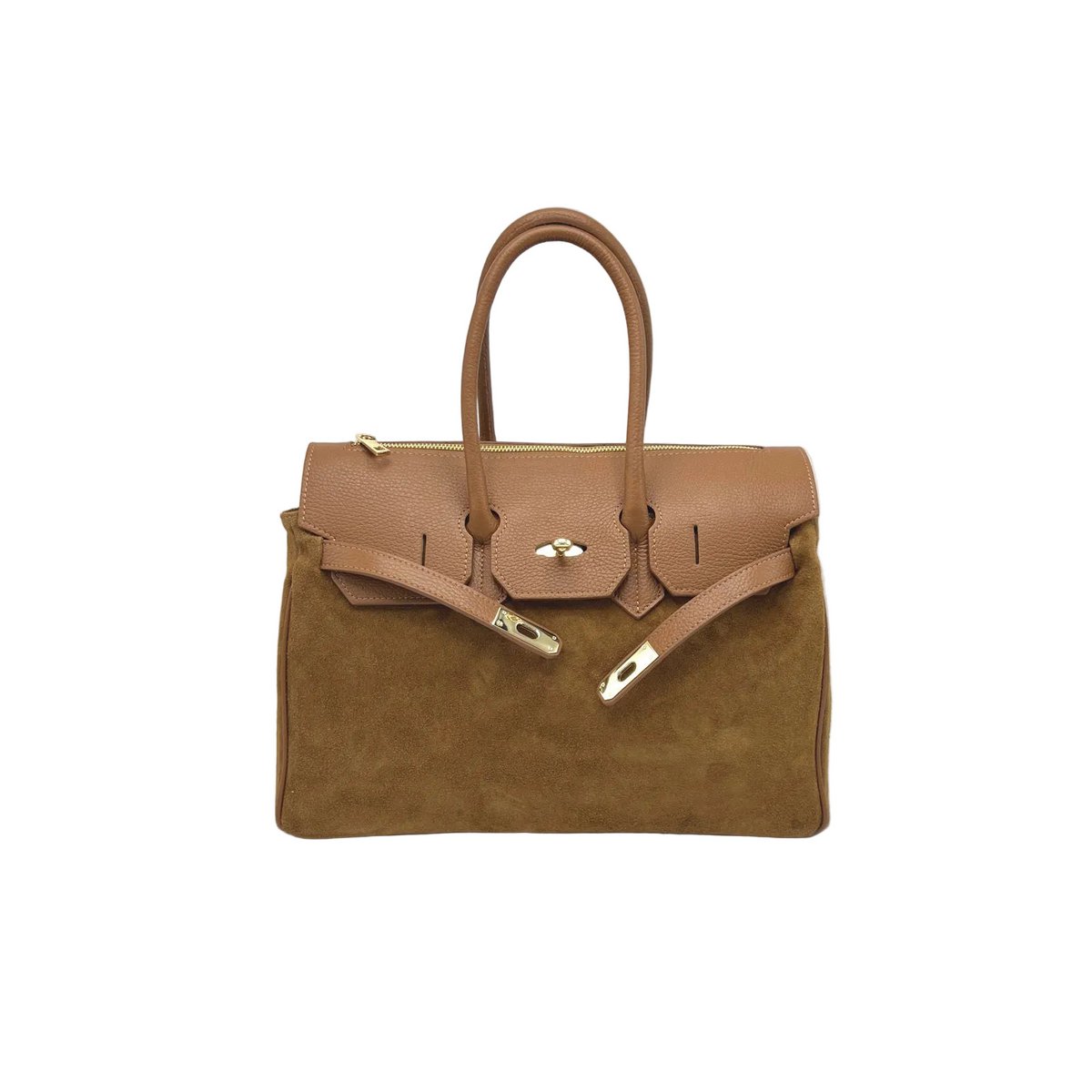 Bolso de mano en ante y piel auténtica, tamaño grande, Made in Italy, art. 112755