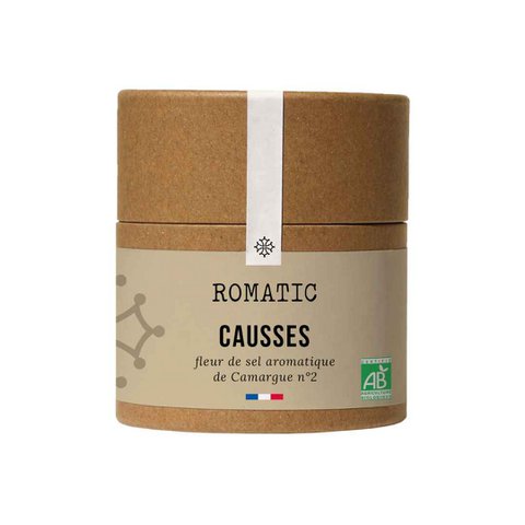 CAUSSES – Biologisch aromatisch zout 115 g – Camargue fleur de sel – tijm – rozemarijn – bonenkruid – mosterdzaad