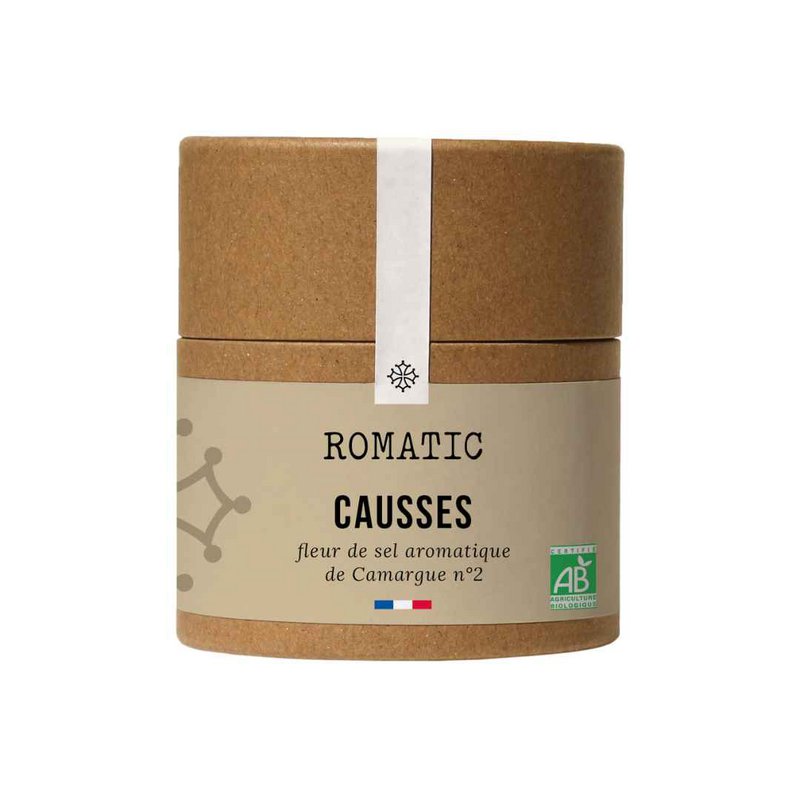 ÅRSAGER – Økologisk aromatisk salt 115 g – Camargue fleur de sel – timian – rosmarin – krydret – sennepsfrø