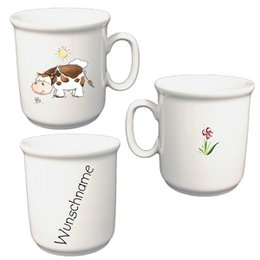  A white ceramic mug with a cow design and the option to add a custom name. The mug is suitable for children and is part of the Kids Cups category.