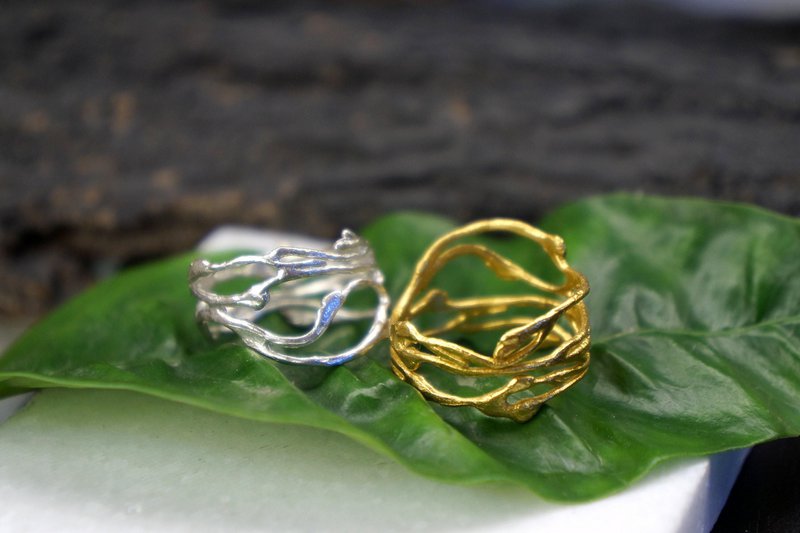 Silberner Jasminring, Sterlingsilber-Schmuckring, vergoldeter Astring, Geschenk für Sie, Geburtstagsgeschenk für Frauen, handgefertigter Boho-Schmuck
