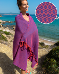 SAMOS Cotton Hammam Beach & Sauna Towel – Compact – Fuchsia / Blue - 180x100 cm
