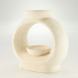 3x bruciatori a olio Zen in ceramica - Ciottolo ovale grande - Bianco maculato