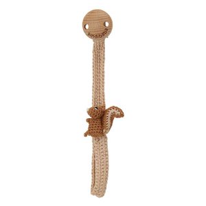 Crocheted pacifier strap squirrel NUTTY in brown