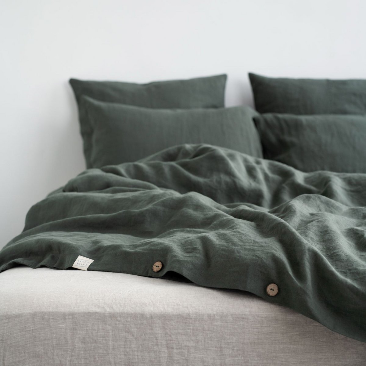 Housse de couette en lin vert forêt