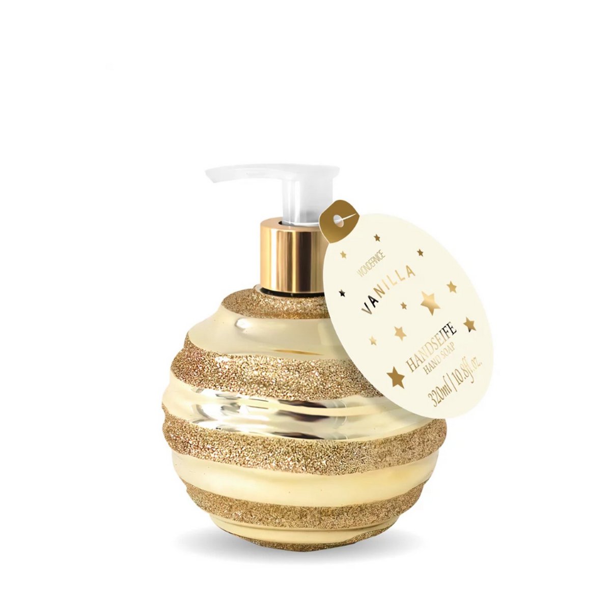 Flüssige Handseife im Spender mit goldenem Glitzer