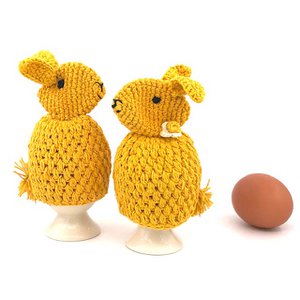 Luna-Leena Easter 2x egg warmer bunny / rabbit yellow - organic cotton - hand crocheted in Nepal