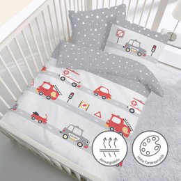 Beaver bed linen set 100x135cm police/fire department in red silver