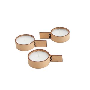 Teelichthalter S Leder - Creme