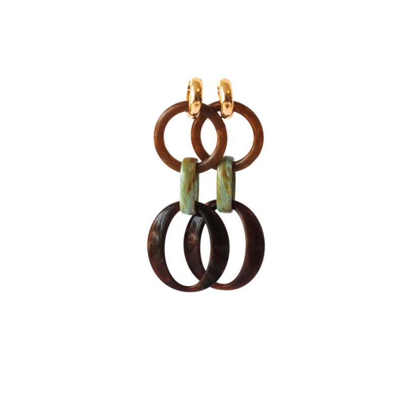 Oorbellen bruin/mintgroen met creooltje 24K goldplated