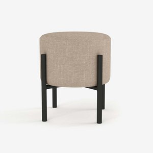 Tina poef in beige stof, zwart metalen poten