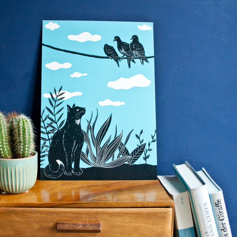Poster | Katze & Tauben