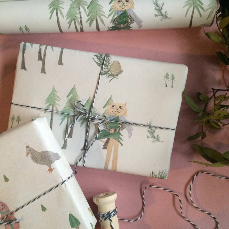 juego de 2 papel de regalo de navidad - láminas navideñas ilustradas