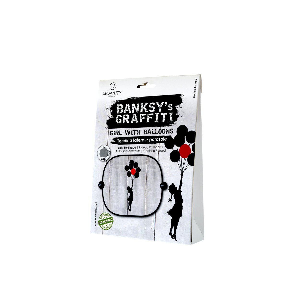 Banksy Car Side Cortina (44x35cm) - Chica Flotante