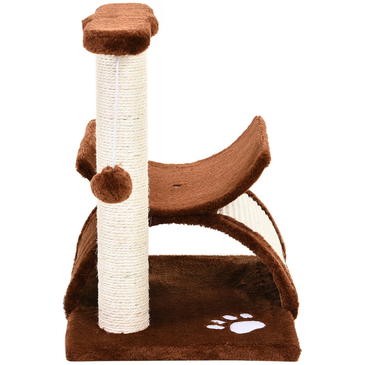 Scratching post 43 cm small cat tree with tunnel, U-shaped lying surface, cat scratching post with scratching board, play ball, cat furniture for small cats, brown