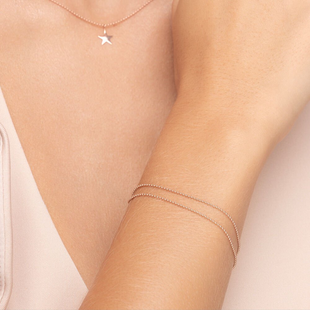 Dubbele armband met bolletjesketting, 14k roségoud