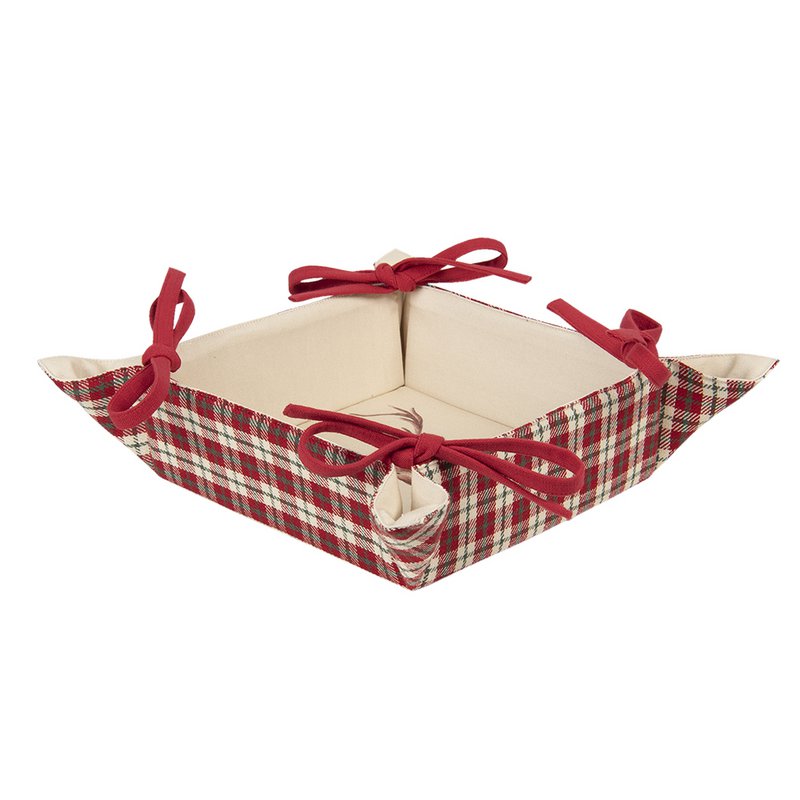 Broodmand 35x35x8 cm Rood Beige Katoen Ruit Hert Cadeau Keuken