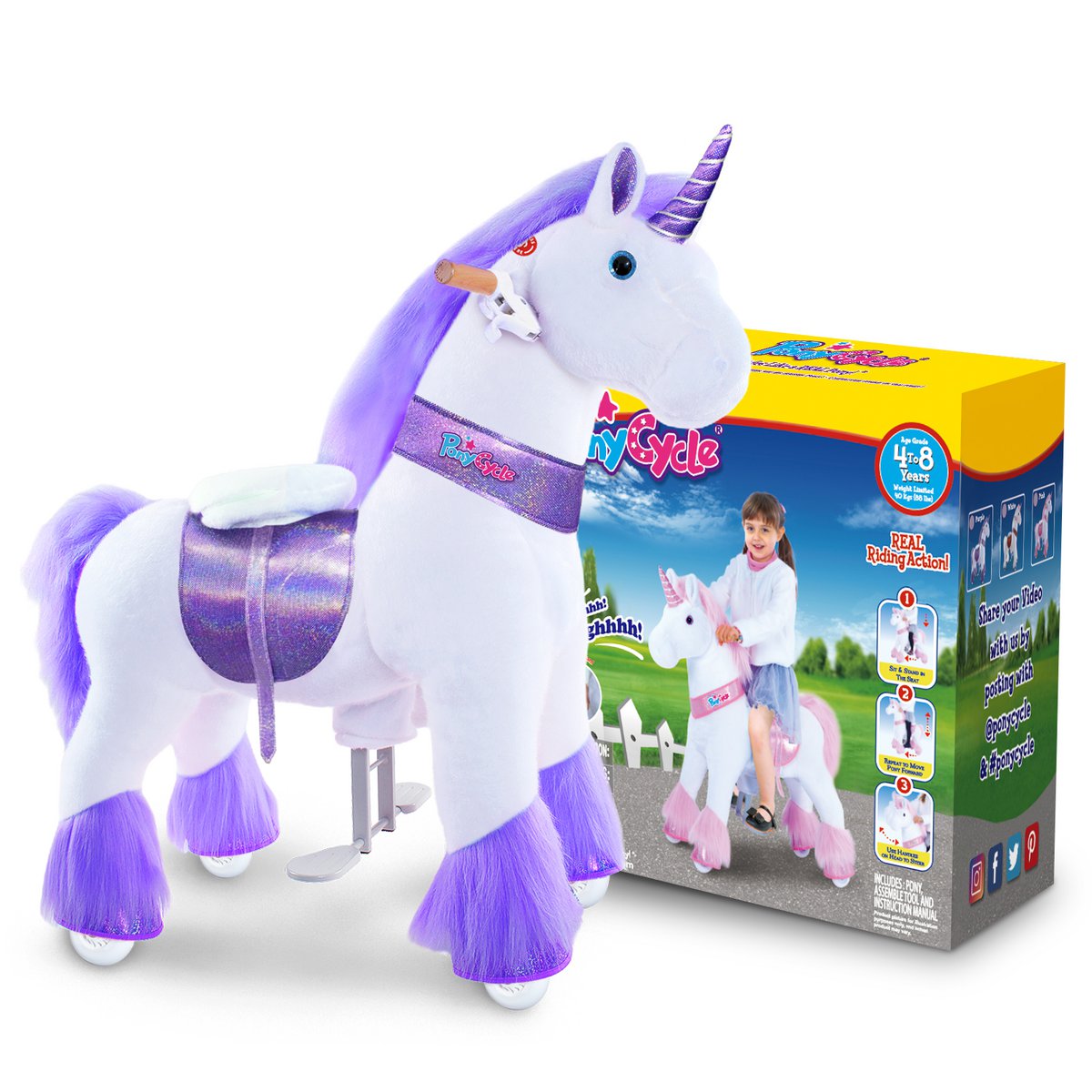 Ponycykelstur på legetøj lilla enhjørning | Alder 4-7 | Plush Animal Riding Toy | Klassiske u bedste gaver