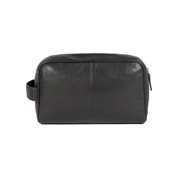 K0025AB | Beauty Case with side handle in genuine full-grain leather with light grain – Black colour. Zip closure, Dimensions: 25 x 16 x 12 cm. Packaging: Tnt bag