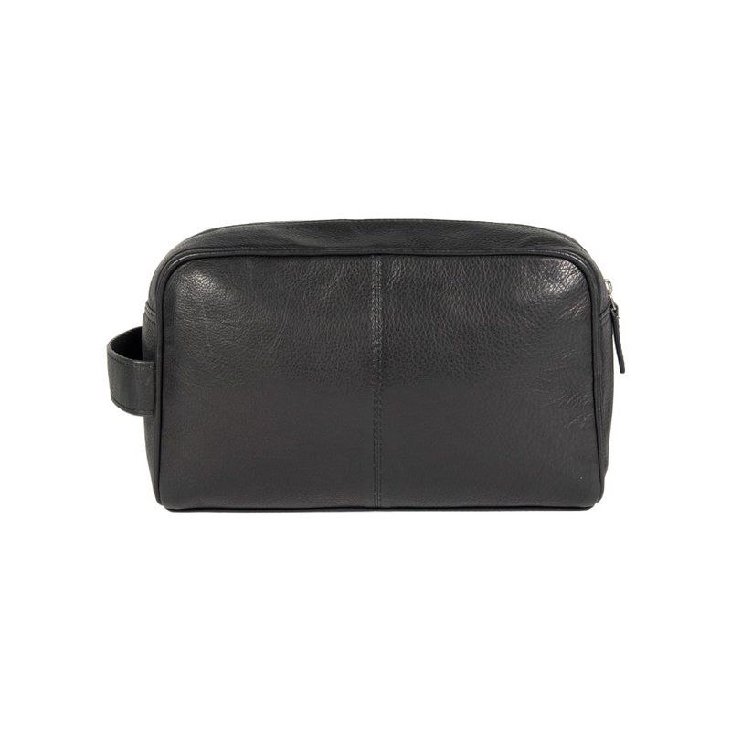 K0025AB | Beauty Case with side handle in genuine full-grain leather with light grain – Black colour. Zip closure, Dimensions: 25 x 16 x 12 cm. Packaging: Tnt bag