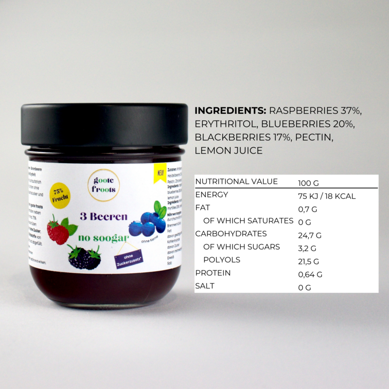 Fruchtaufstrich ZUCKERFREI 3 Beeren 75% Frucht