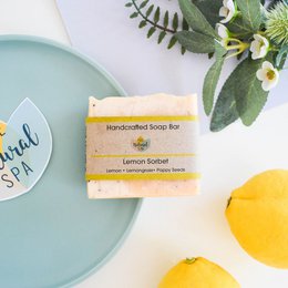 Mydło w kostce cytrynowej sorbet | Naturalne, ręcznie robione mydło z cytryną, trawą cytrynową i makiem | Wegańska pielęgnacja skóry bez plastiku