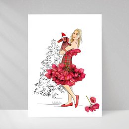 Christmas card “Dachshund & Blossom Skirt” – floral greetings with charm
