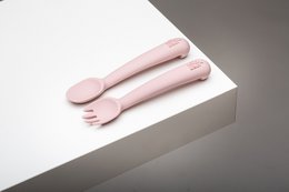 Siliconenlepel en vork- donkerroze
