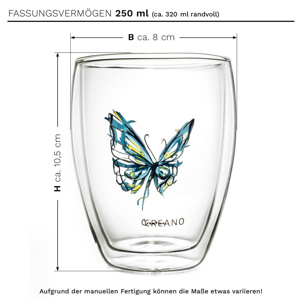 Creano Doppelwandglas Schmetterling 250ml 6er Set