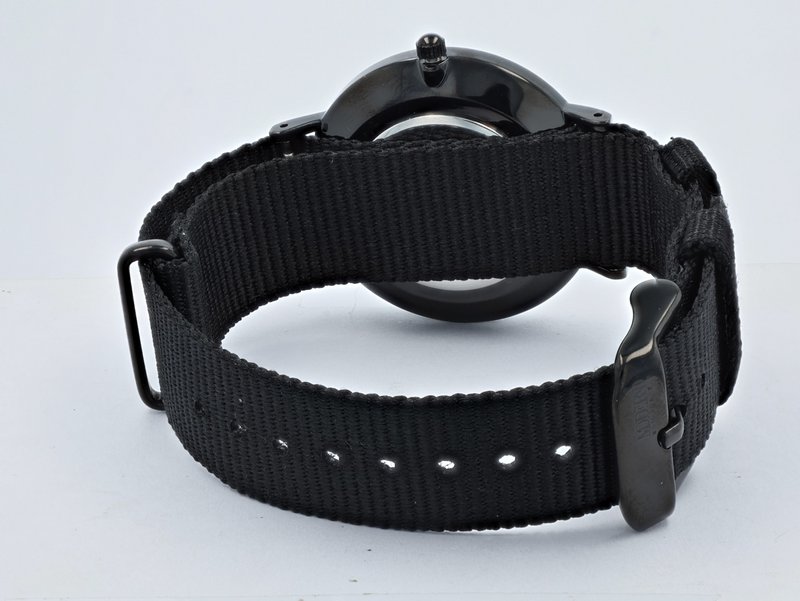 Moderno Milano stainless steel women's watch 36.5 mm, sapphire crystal & nylon NATO strap (black), black