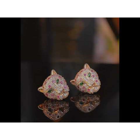 Regal Jeweled Leopard Head Stud Earrings
