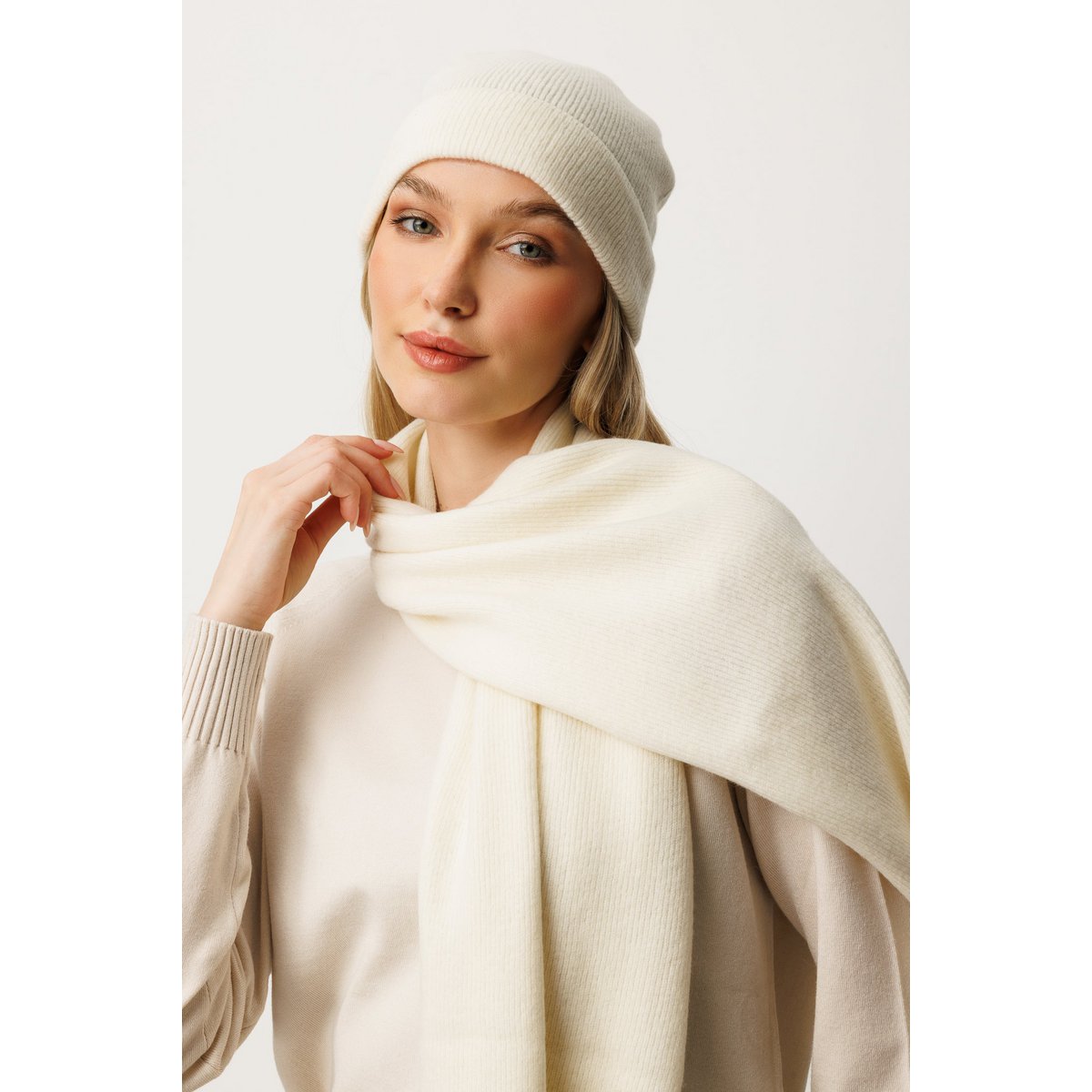 ARTEMIS BEANIE & SCARF WOOL SET ECRU-ECRU