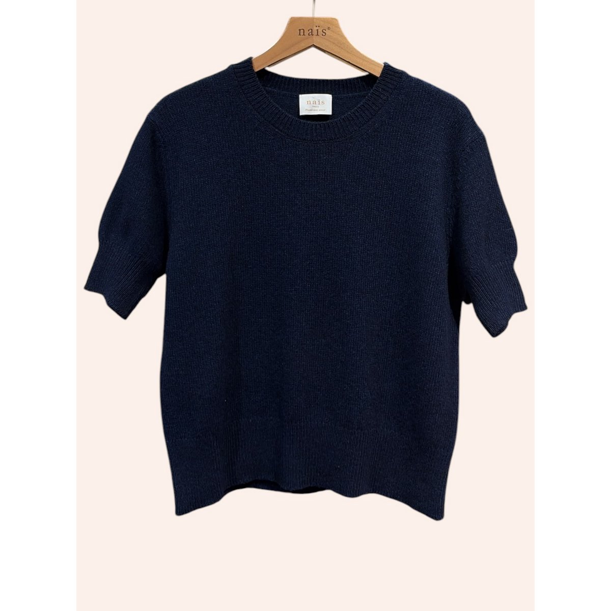 Pull col rond manches courtes en 50% cachemire et 22% laine