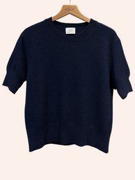 Pull col rond manches courtes en 50% cachemire et 22% laine