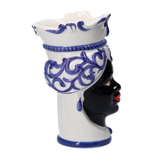 Blaue Frauenkopfvase aus Keramik, H 20 x Ø 14 cm
